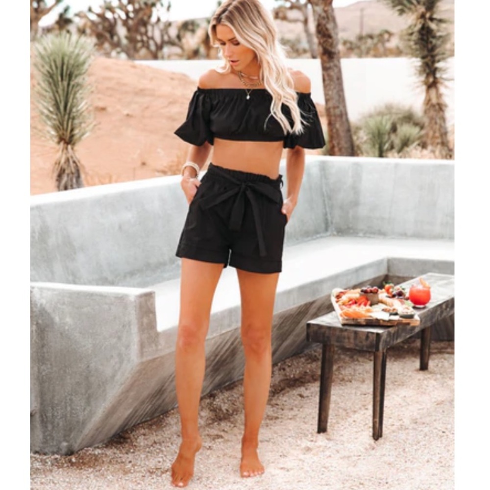 Vici Nova cotton pocketed paper-bag waist shorts- Vici and Haley collaboration